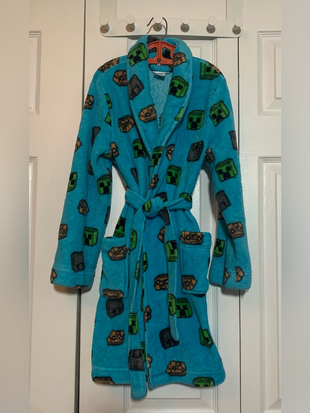 Minecraft turquoise Creeper plush bathrobe sz 10
